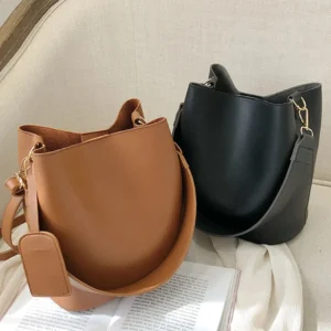 New Bags 2-piece/set Fashion Pu Leather Shoulder Cross Body Bag Casual Womens Large Capacity Bucket Wallet And Handbag