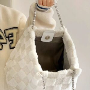 Small Milk White Plush Shoulder Casual Tote Student Autumn and Winter Large Capacity Versatile Underarm Bag ins