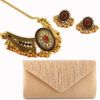 Apricot bag and red suit