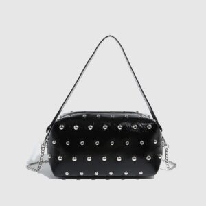 Women’s Punk Shoulder Trend Street Fashion Chain Crossbody Pillow Bag PU Leather Zipper Closure Medium Small Multi Color