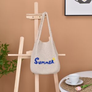 2026 new crochet cotton thread hand embroidered letters Internet celebrity sweet spring and summer straw woven shoulder