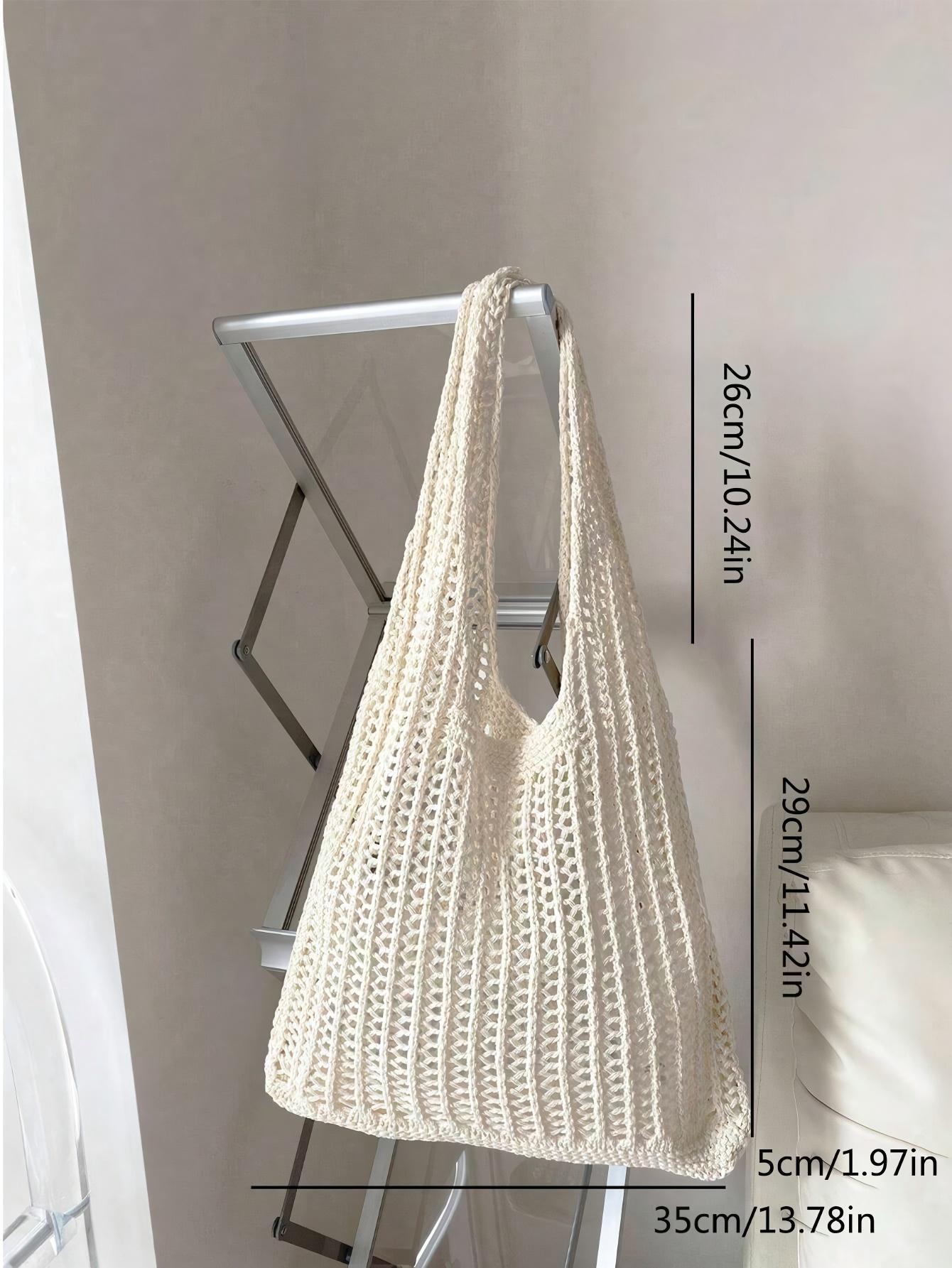 Fashion Knitted Versatile Tote Large Capacity Shoulder Simple Hollow Woven Summer Beach Bag - Image 7