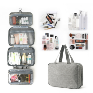 4-Fold Hanging Toiletry Bag – Waterproof & Multi-Compartment Travel Cosmetic Organizer (Wet/Dry Separation, Portable