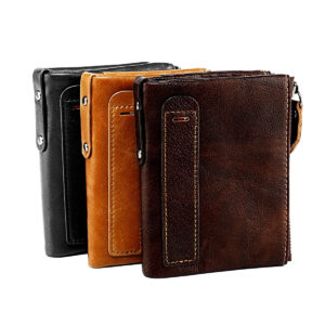 Women’s short fashion handbag leather anti RFID theft double zipper change bag multifunctional wallet