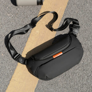 Men Gray Contrast Slim Sling Chest Bag Casual Outdoor Sports Travel Adjustable Waist Crossbody Fanny Pack