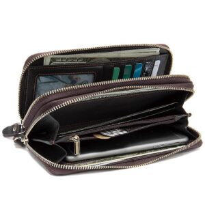 Men’s Long Wallet Genuine Leather Double Zipper Clutch Bag Large Capacity Business Card Case Classic Casual Fashion