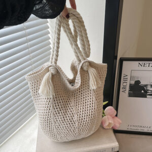 Large Capacity Woven Hollow Tote Women, Summer New Fashion Straw Shoulder Bag, Vacation Style Beach Bag For Women