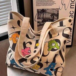 Large Capacity Canvas For Women, Summer New Fashion Single Shoulder Commuter Tote Bag, Cartoon Handbag, Mommy Bag
