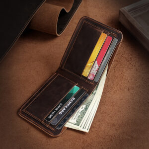 Crazy Horse Men’s Genuine Leather Inside And Out Style Dollar Clip Short Top Layer Cowhide Wallet For Men
