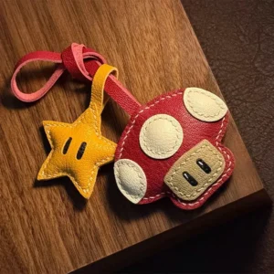 Lambskin Leather Hipster London Bus Cartoon Omnibus Croissant Original Pure Handmade Pumpkin Key Pendant Gift Customize