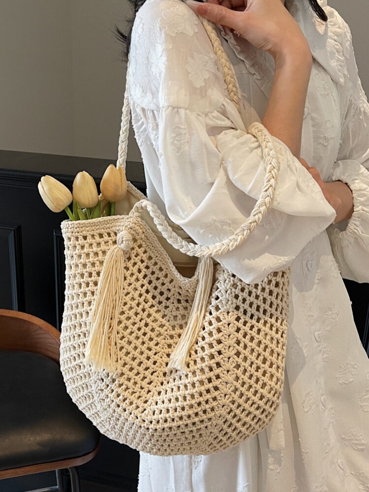 Hollow-Out Beach Travel Straw Woven Women's 2026 New Style Large-Capacity Tote Bag