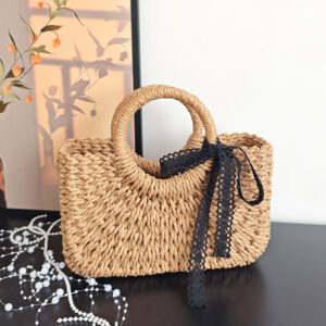 Women’s Bags New Versatile Woven Handbag Niche Lace Bow Seaside Holiday Straw Bag Vegetable Basket