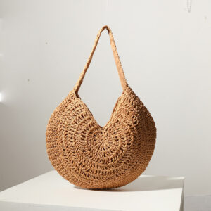 New Large Capacity Straw Woven Single Shoulder Handbag Round Women’s Holiday Beach Bag