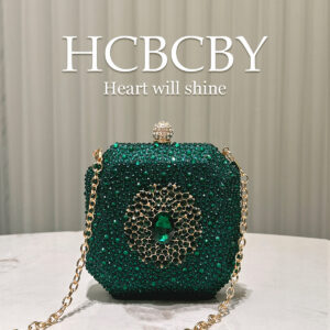 Dark Green Shiny Rhinestones High Grade Diamond Buckle Decorated Small Clutch Ladies Fashionable Personality Mini Box
