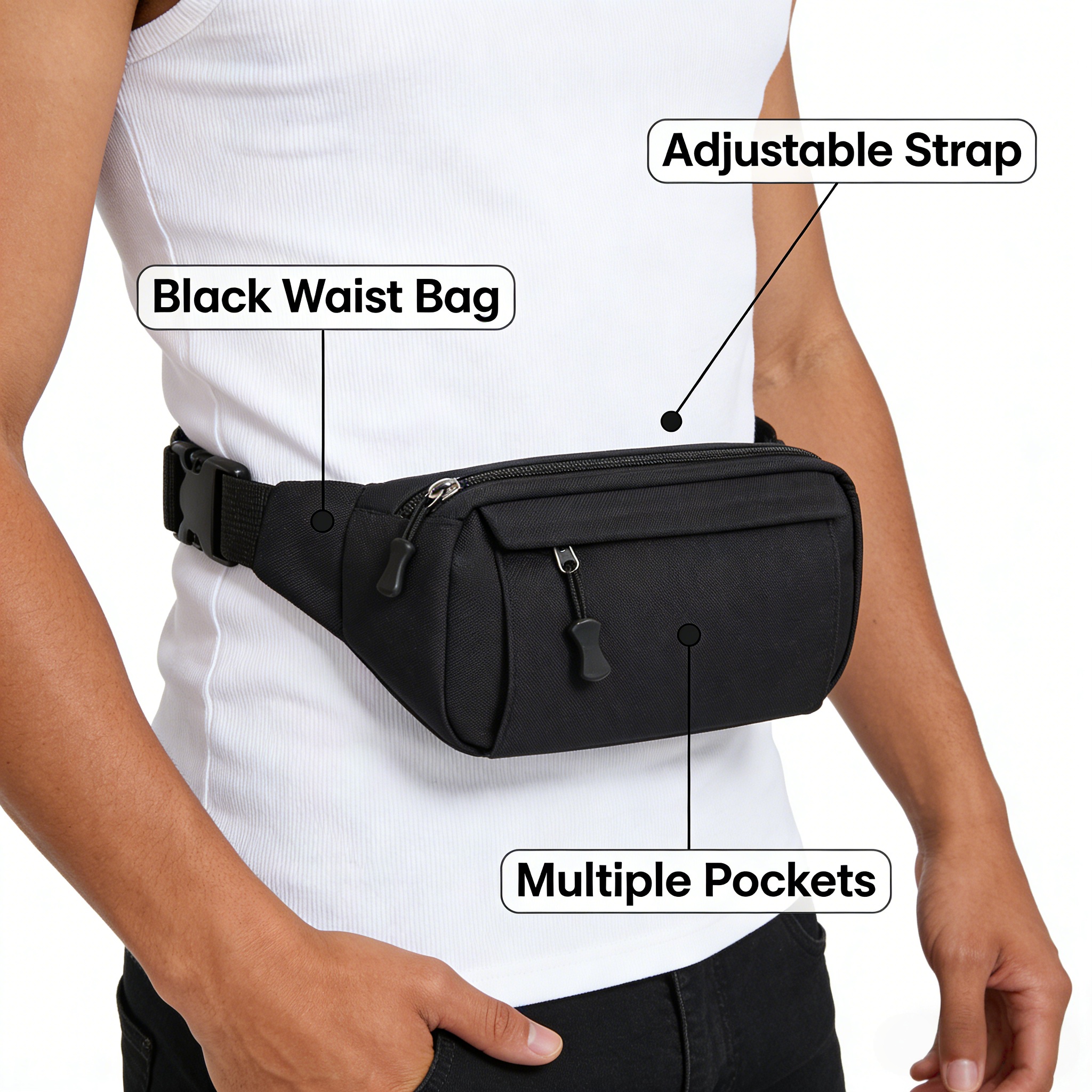 Lightweight Simple Nylon Fanny Pack Adjustable Waist Crossbody Belt Bag Men Women - Image 12