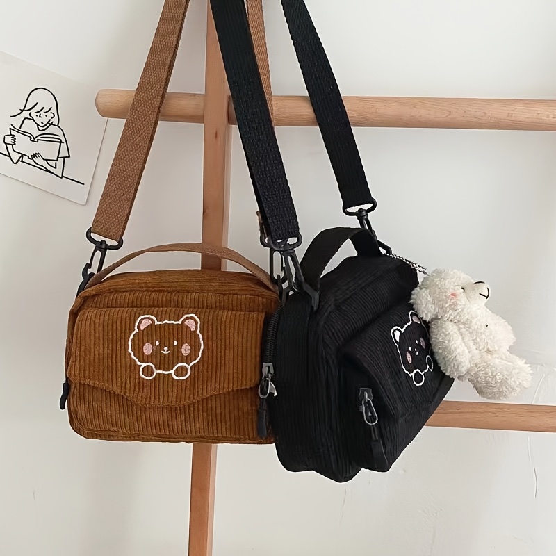 Bear‑Embossed Striped Mini Bag Women Adjustable Crossbody Shoulder Handbag - Image 7