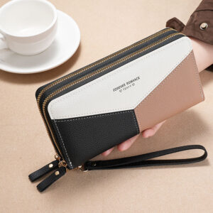 Women New Style Clutch Bag Patchwork Color Block Large Capacity Double Layer Zipper Wallet Ladies Fashion