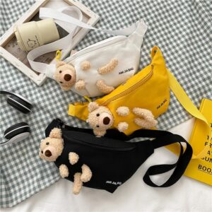 Canvas Women’s 2026 Korean Version Summer New Style Girly Bear Decoration Shoulder Crossbody Casual Bag