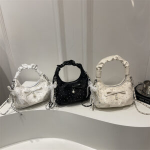 2026 New Fashionable Diamond-Studded Bowknot Pleated Dumpling Chain Shoulder Handbag Crossbody Bag For Women