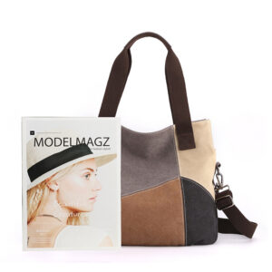 Simple and fashionable canvas women’s large capacity retro contrasting splicing cloth bag, new single shoulder handbag