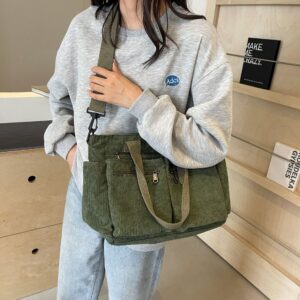 Cross-Border New Women’s Corduroy Tote With Multiple Compartments, Large Capacity, Simple Shoulder And Crossbody Daily