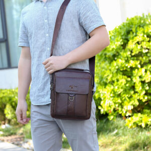 Vintage PU Leather Crossbody For Men – Waterproof Small Shoulder Bag With Multiple Pockets, Lightweight & Stylish Casual
