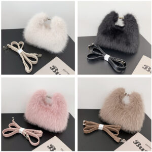 Women’s Fashion Faux Fox Fur Handbag – Elegant Fluffy Small Square Crossbody For Evening Parties & Daily Outfits Plush