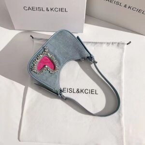2026 New Diamond Love Shoulder Crescent CAEISL&KCIEL Niche Denim Underarm Bag for Women