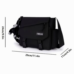 Contrast Strap Canvas Crossbody Messenger Bag Cute Gorilla Charm Buckle Flap Street Style Unisex Teen Casual Shoulder
