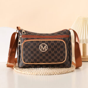 Retro Women’s Fashion Shoulder/Crossbody 2026 Style Letter Print Multi-Layered Storae Casual PU Leather Medium Slin