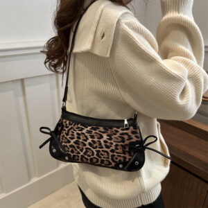 Leopard Print Pleated Bowknot Women’s 2026 New Trendy Fashion Shoulder Elegant Crossbody Bag
