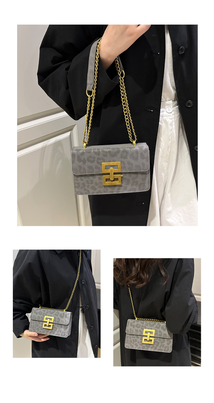 Leopard Print Women's Fashion Popular Lock Chain Crossbody Shoulder Small Square Bag - Image 11