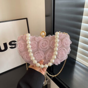 Sweet Chiffon Floral Evening Handbag Box For Women 2026 New Pearl Chain Lock Single Shoulder Crossbody Bag