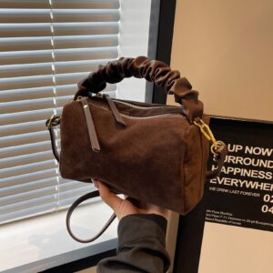 Vintage Suede Pleated For Women, New Simple Versatile Handbag, Niche Casual Shoulder And Crossbody Bag