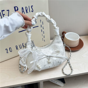 Unique Design With A High-end Feel, Cloud Pearl Bow Handbag For Women, 2026 New Model, Pleated Chain Crossbody Bag