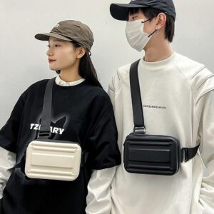 Unisex Mini Crossbody – Trendy PU Sling Bag For Daily Essentials, Water-Resistant & Lightweight (Black/Cream, Embossed