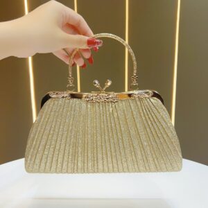 New Women’s Pleated Handbag Socialite Elegant Party High-End Luxury Handheld Evening Bag