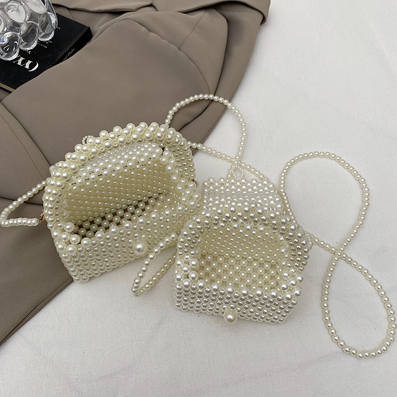 New Pearl Shoulder 2026 Summer Woven Mini Crossbody Purse High-Value Handheld Small Square Children's Bag - Image 4