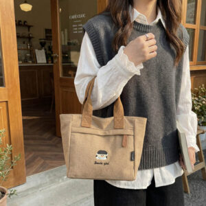 Cartoon Embroidered Canvas Basket 2026 New Versatile Casual Mommy Lunch Bag Fashionable Handbag Trendy