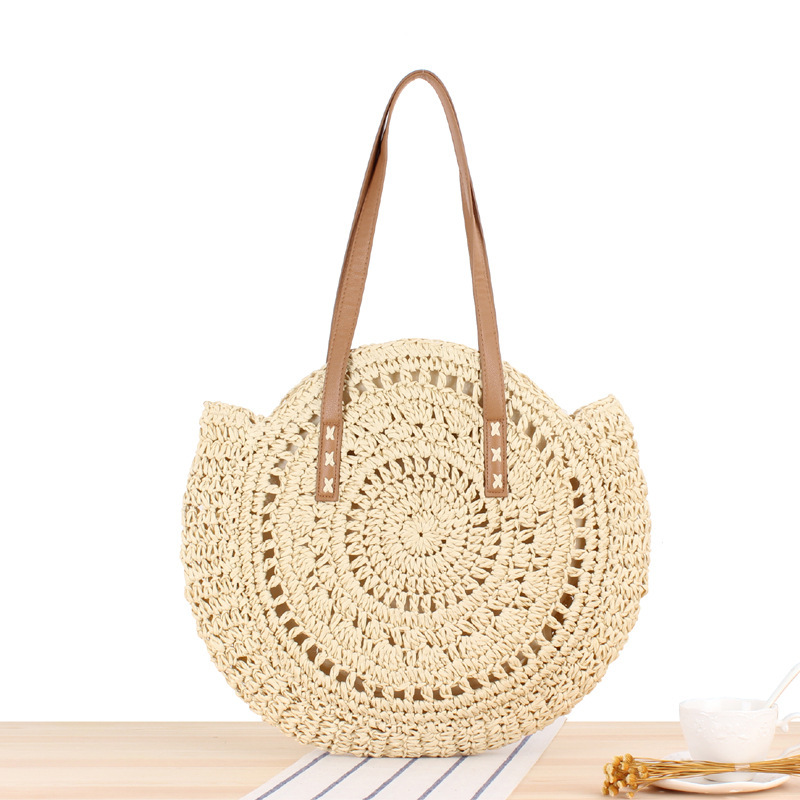 Simple hollow round shoulder braided beach fashion women straw bag - Image 5