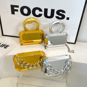 Women’s Acrylic Square Box Mirror Handbag Trendy Evening Clutch Shoulder Crossbody Bag With Chain Clip