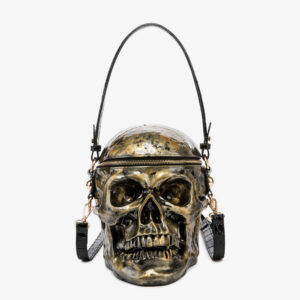 Gothic Skull Crossbody Bucket Bag – Unisex Halloween Punk Style Handbag For Daily Outfits (Bronze, Silver, Red, Black,