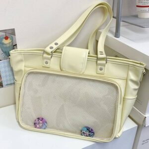 Anime-Inspired PU Tote – DIY Clear Cosplay Shoulder Bag For Conventions, School Daily Use, Medium Capacity With Double