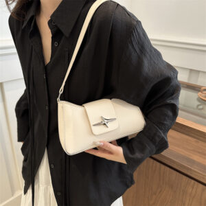 2026 Summer New Textured Underarm Baguette For Women, Niche Design Trendy Lock Shoulder Crossbody Bag
