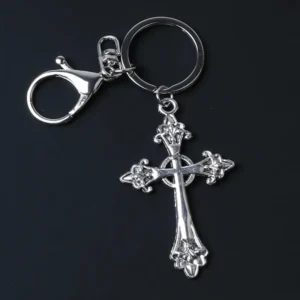 Large Detailed Silver Color Cross Pendant Keychain Gothic Jewellery Fashion Charm Delicacy Beautiful Men And Women Gift