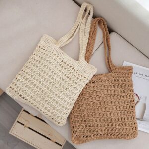 Bags Casual Hollow One Shoulder Cotton Lazy Style Hand Held Straw Woven Seaside Holiday Beach Women’s Bag