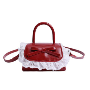 Women’s Fashion With Bowknot & Trim, Soft PU Medium Square Shoulder For Daily Outfits Lace Mini Handbag Crossbody Bag
