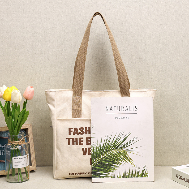 INS Female Student Korean Large Capacity Letter Shoulder Tote Simple Fashion Canvas Bag