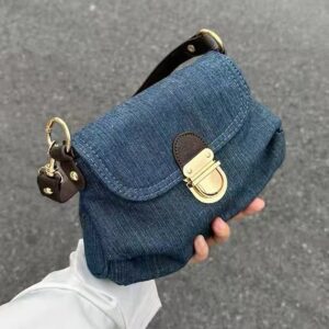 Niche Retro Color-blocking Shoulder Underarm 2026 New Fashion Handbag Crossbody Bag For Women With Denim Lock And