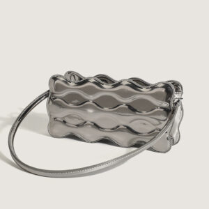 High-end Silver Baguette New Fashionable and Versatile Handbag Wavy Shoulder Armpit Bag